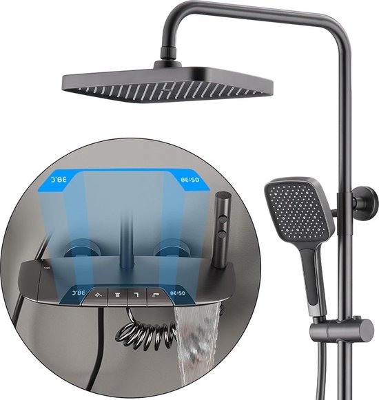 Thermostaat douchesysteem grijs 310x200 mm regendouche baduitloop handdouche bidet