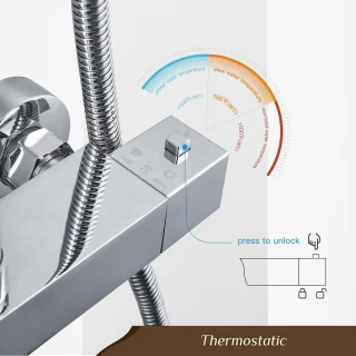 Thermostaat douchesysteem regendouche chroom vierkant