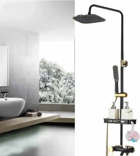 Thermostaatdoucheset Regendouche 8 inch Zwart-Goud