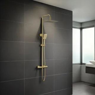 Thermostatisch douchesysteem - Geborsteld goud