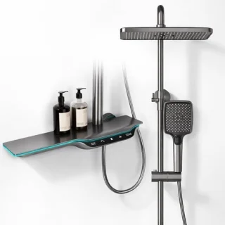 Thermostatisch douchesysteem met wanddouchekraan in gunmetal grijs