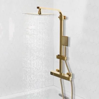 Thermostatisch douchesysteem van messing met gouden afwerking