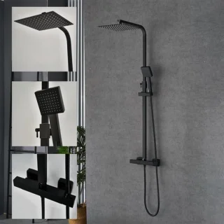 Thermostatisch douchesysteem zwart met regendouche 25x25cm