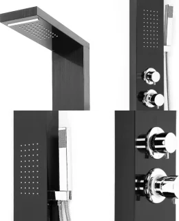 Thermostatische douchekolom met handdouche - zwart roestvrij staal 130 cm