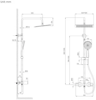 Thermostatische Douchekolom - RVS Doucheset