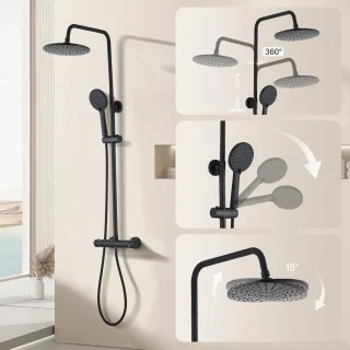 Thermostatische douchekolom zwart