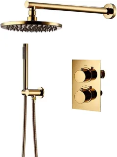 Thermostatische douchekraan set met regendouche - 25 cm - titaangoud