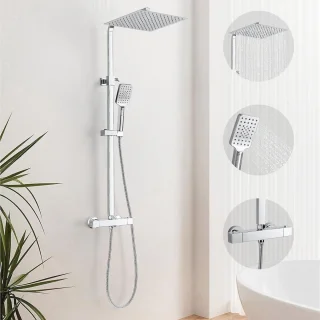 Thermostatische Douchekraan Set Vierkant Chroom