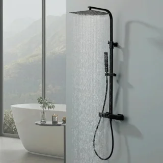 Thermostatische douchekraanset 30x30 cm mat zwart