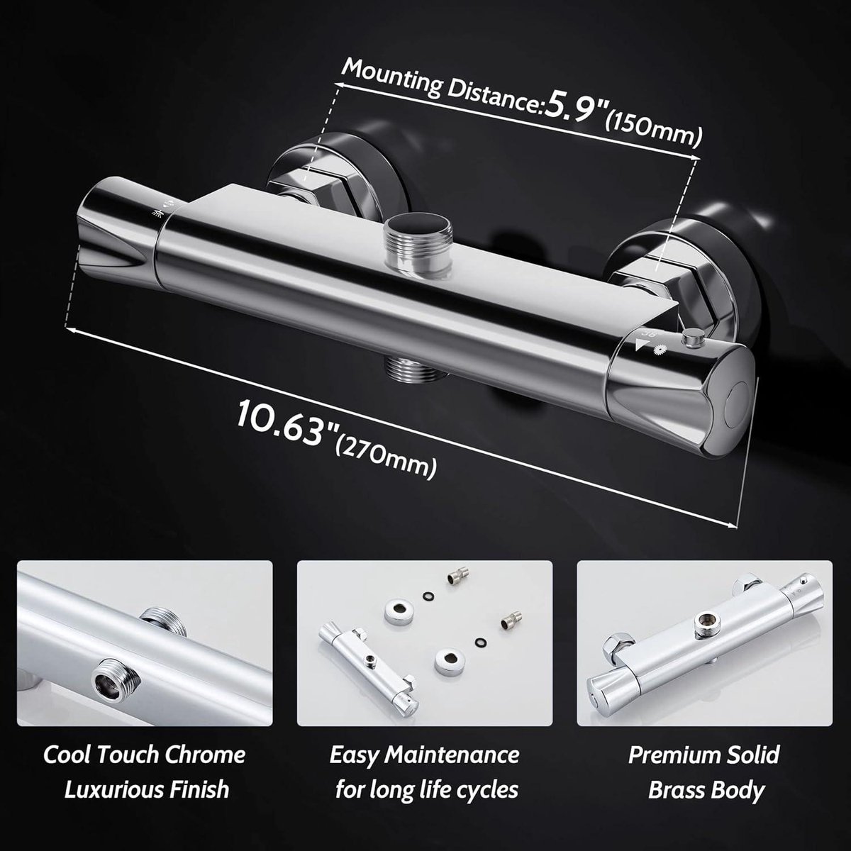Wat vinden we goed aan de Thermostatische Douchemengkraan Dubbele Uitgang Wandmontage Chroom 264 mm 1/2" BSP