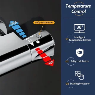 Thermostatische douchemengkraan met dubbele uitgang, wandmontage, chroom