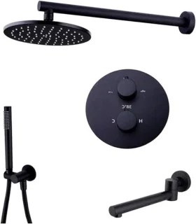 Thermostatische doucheset 20 cm regendouche mat zwart