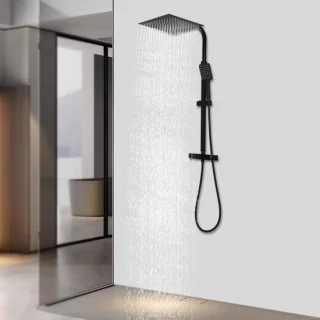Thermostatische doucheset mat zwart - regendouche