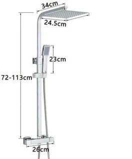 Thermostatische Doucheset – Regendouche – Handdouche – Douchepaneel – Badkamerkraan – Antiek Messing – Verstelbare Hoogte 70-120 cm – 8 Inch Regendouchekop