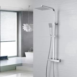 Thermostatische Doucheset – Regendouche – Handdouche – Douchepaneel – Badkamerkraan – Antiek Messing – Verstelbare Hoogte 70-120 cm – 8 Inch Regendouchekop