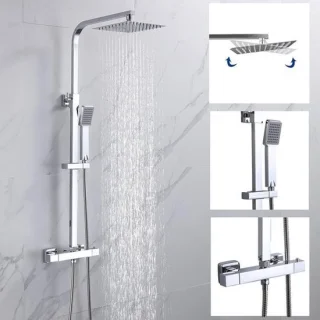 Thermostatische doucheset - vierkante regendouchekop en handdouche chroom