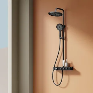 Thermostatische douchezuil met 260 mm douchekop mat zwart