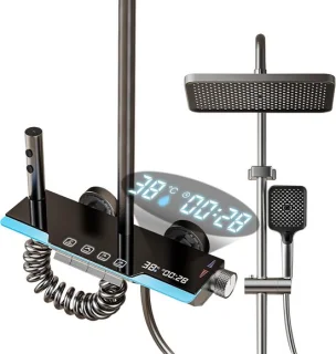 Thermostatische douchezuil met plafonddouche en handdouche