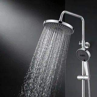 Thermostatische douchezuil met regendouche, zilver