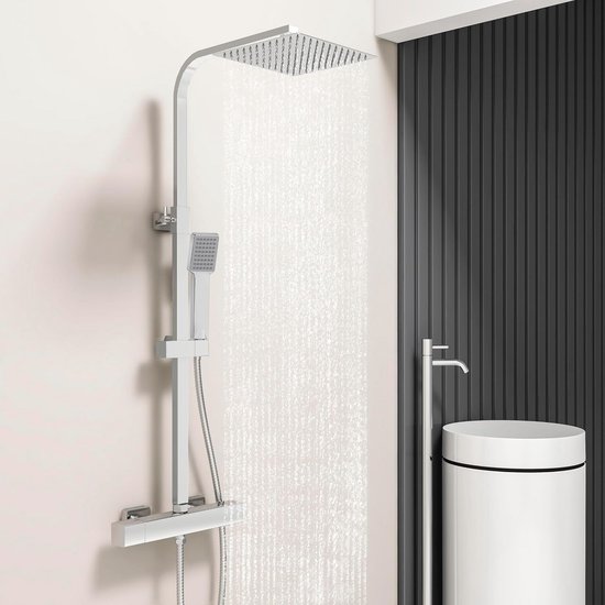 Thermostatische douchezuil met vierkante douchekop