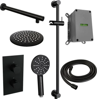 Thermostatische inbouw regendouche 20 cm mat zwart