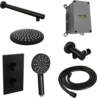 Thermostatische inbouw regendouche set mat zwart 3-weg