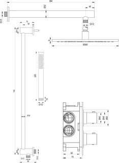 Thermostatische inbouw regendouche set Mat Zwart 30 cm