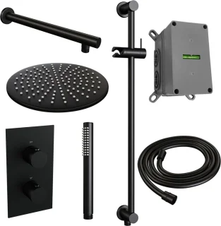 Thermostatische inbouw regendouche set Mat Zwart 30 cm