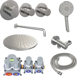 Thermostatische Inbouw Regendouche Set RVS Geborsteld