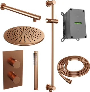 Thermostatische koperen inbouw regendouche set 3-weg PVD