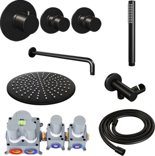Thermostatische Mat Zwarte Inbouw Regendouche Set 30 cm