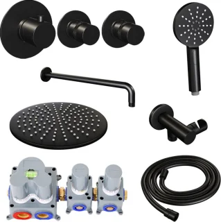 Thermostatische regendouche set inbouw zwart 30 cm