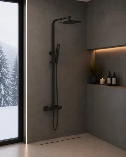 Thermostatische regendoucheset vierkant mat zwart opbouw