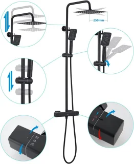 Thermostatische regendoucheset zwart