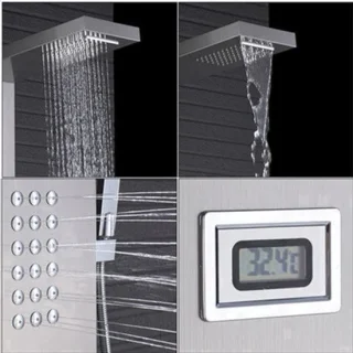 Thermostatische waterval- en regendouchepaneel in geborsteld nikkel