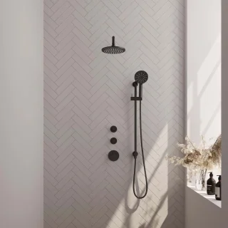 Thermostatische zwarte inbouw regendouche set 20 cm met glijstang