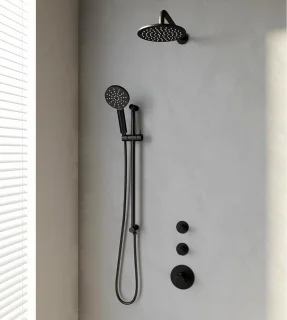 Thermostatische zwarte inbouw regendouche set 20 cm met glijstang