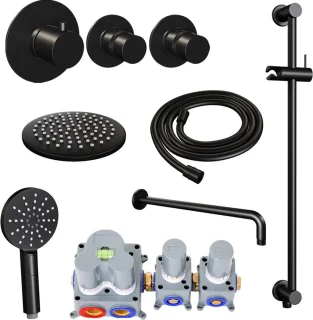 Thermostatische zwarte inbouw regendouche set 20 cm met glijstang