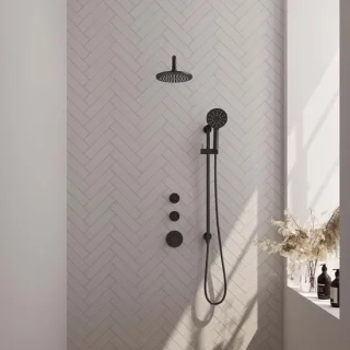 Thermostatische zwarte inbouw regendouche set 20 cm met glijstang