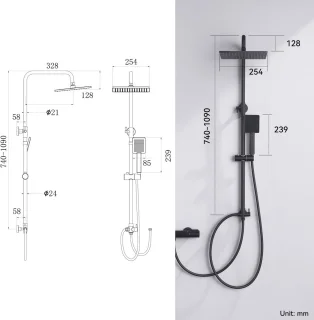 Unyqoos® Zwarte regendoucheset