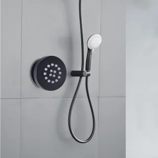 Verstelbare douchekop, G1/2 wandmontage, ronde draaibare zijspray met anti-verstoppingsproeier voor thuis, badkamer, spa-massage, 304 roestvrij staal, geborstelde afwerking, diameter 50 mm (zwart)