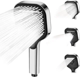 Vierkante douchekop regendouche handdouche 120 mm paneel zilver zwart