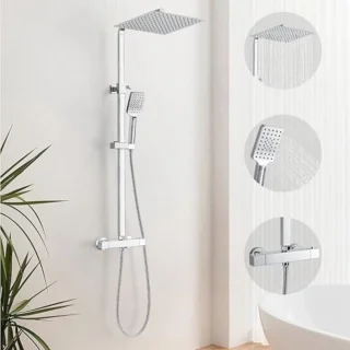 Vierkante Douchemixer Set Chroom