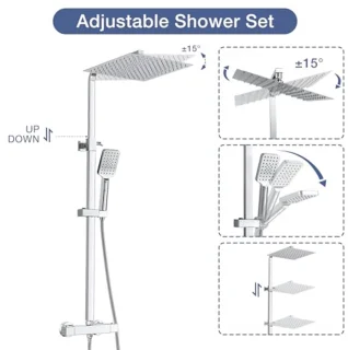 Vierkante Douchemixer Set Chroom