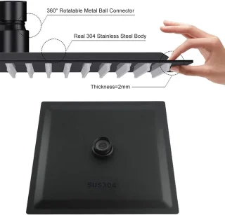 Vierkante regendouchekop 40 cm Zwart RVS