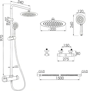 Viking Choice Regendouche Thermostaat 20 cm Zwart