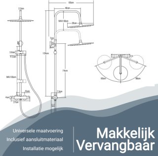 Vitasense Vitarain Regendouche Set met Thermostaatkraan