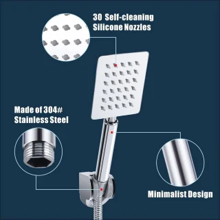 Voolan Square All-Metal Handheld Shower Head Chrome
