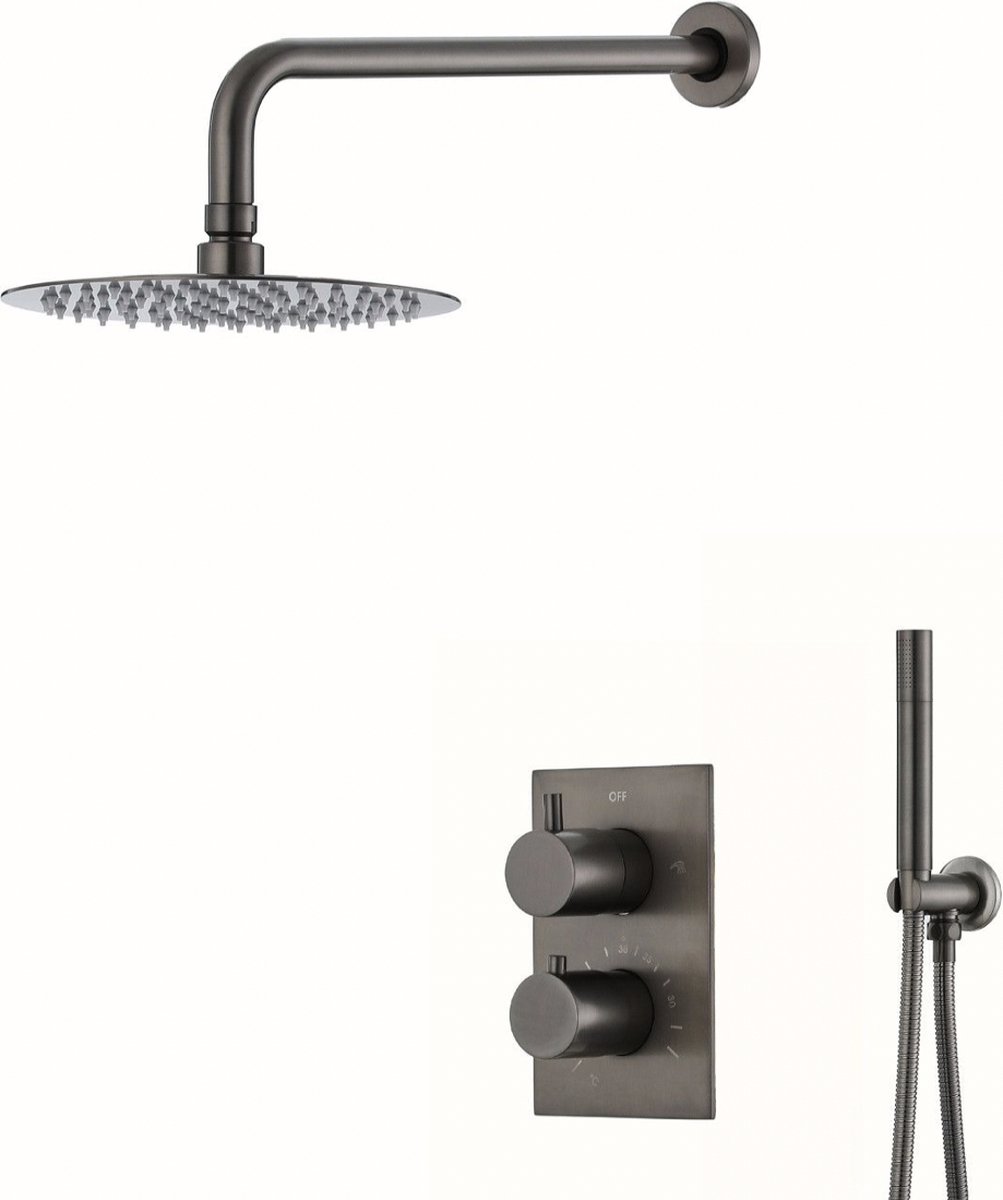 De WEBO Atlanta inbouw regendoucheset Gun Metal 25cm in één oogopslag