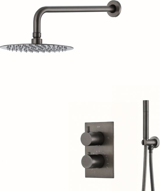 WEBO Atlanta inbouw regendoucheset Gun Metal 25cm review